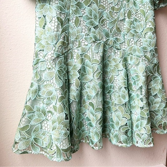 Shoshanna Layne Lace Puff-Sleeve Mini dress Green Light Blue Sz 12 - Picture 13 of 16